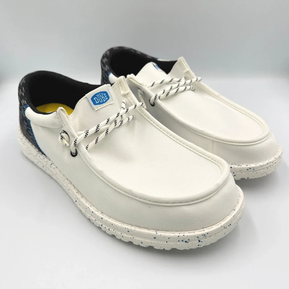 Hey Dude Wally Funk Jersey Jacquard Mens 10 White Multi 44316-94S Loafers *NEW*